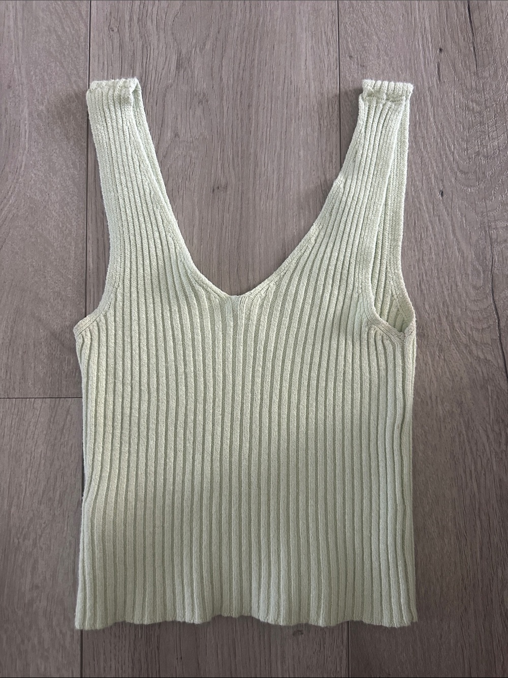 Brandy Melville Light Green Ribbed V-Neck Tank